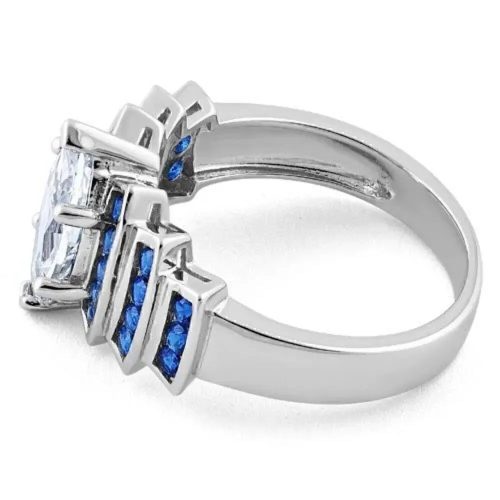 Sterling Silver Elegant Blue Spinel Marquise Clear CZ Ring New